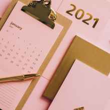 stylish office supplies arranged on table