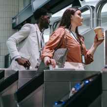 man and woman on a turnstile